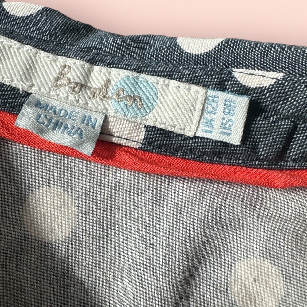 Woman’s Boden Blue Polka Dot Print Tank Top Collar Button Front Dress Size 12 - Picture 10 of 15